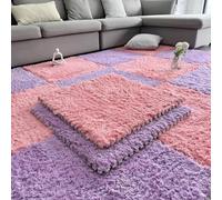 BK&MF Alfombras Puzzle Peludas de Pelo Largo, Azulejos de Espuma Densa de Pelo Largo 60cm, Alfombras Interconectadas Suaves Antideslizantes para Dormitorio,Purple+Pink,10PCS