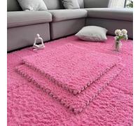 BK&MF Alfombras Puzzle Peludas de Pelo Largo, Azulejos de Espuma Densa de Pelo Largo 60cm, Alfombras Interconectadas Suaves Antideslizantes para Dormitorio,Rose,10PCS