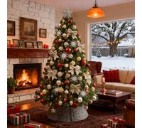 BK&MF Árbol de Navidad PVC con Adornos y Lazo, 1.2-3m Grande Predecorado Realista, Árbol Artificial 6 Tamaños con Base Metálica,B,210cm(6.8Ft)