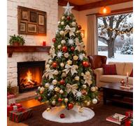 BK&MF Árbol de Navidad PVC con Adornos y Lazo, 1.2-3m Grande Predecorado Realista, Árbol Artificial 6 Tamaños con Base Metálica,A,300cm(9.8Ft)