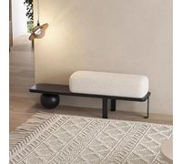 BK&MF - Banco de entrada moderno de madera con cojín extraíble y pie de bola, puf asimétrico multifunción para sala de estar, dormitorio o ventana, 80 x 35 x 45 cm (31 x 14 x 18 pulgadas)