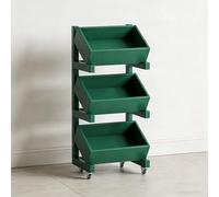 BK&MF Carrito de Cocina 4 Niveles de Madera de Caucho con Ruedas, Carro de Almacenamiento Móvil Ajustable para Salón, Estudio, Frutas y Verduras,Verde,3 Tier