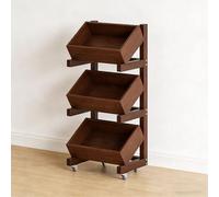 BK&MF Carrito de Cocina 4 Niveles de Madera de Caucho con Ruedas, Carro de Almacenamiento Móvil Ajustable para Salón, Estudio, Frutas y Verduras,Walnut,3 Tier
