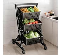 BK&MF Carro de Cocina 3 Niveles con Diseño Inclinado y Cestas Extraíbles. Carrito Organizador con Ruedas para Frutas, Verduras, Oficina,Negro,3 Tier