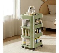 BK&MF Carro de Cocina con Cajones 2-4 Niveles, Organizador Transparente Móvil de PP con Ruedas, Carrito para Snacks de Dormitorio, Salón, Cocina,Verde,3 Tier