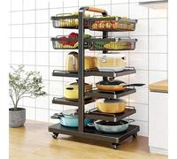 BK&MF Carro de Cocina con Ruedas, Organizador de 3-6 Niveles para Utensilios, Carrito Multiusos con Ruedas Bloqueables, Estantería para Salón, Oficina,Negro,6 Tier B