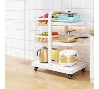 BK&MF Carro de Cocina con Ruedas, Organizador de 3-6 Niveles para Utensilios, Carrito Multiusos con Ruedas Bloqueables, Estantería para Salón, Oficina,Blanca,3 Tier