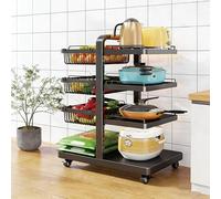 BK&MF Carro de Cocina con Ruedas, Organizador de 3-6 Niveles para Utensilios, Carrito Multiusos con Ruedas Bloqueables, Estantería para Salón, Oficina,Negro,4 Tier