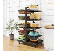 BK&MF Carro de Cocina con Ruedas, Organizador de 3-6 Niveles para Utensilios, Carrito Multiusos con Ruedas Bloqueables, Estantería para Salón, Oficina,Negro,5 Tier A