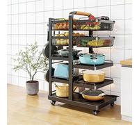 BK&MF Carro de Cocina con Ruedas, Organizador de 3-6 Niveles para Utensilios, Carrito Multiusos con Ruedas Bloqueables, Estantería para Salón, Oficina,Negro,5 Tier B