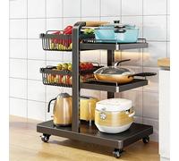 BK&MF Carro de Cocina con Ruedas, Organizador de 3-6 Niveles para Utensilios, Carrito Multiusos con Ruedas Bloqueables, Estantería para Salón, Oficina,Negro,3 Tier