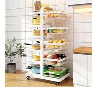 BK&MF Carro de Cocina con Ruedas, Organizador de 3-6 Niveles para Utensilios, Carrito Multiusos con Ruedas Bloqueables, Estantería para Salón, Oficina,Blanca,6 Tier B