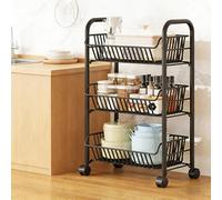BK&MF Carro de Cocina Rodante 3-5 Niveles con Ruedas, Organizador Delgado Móvil de Malla Metálica, Carrito para Frutas y Verduras para Cocina, Oficina,Negro,3 Tier