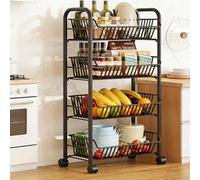 BK&MF Carro de Cocina Rodante 3-5 Niveles con Ruedas, Organizador Delgado Móvil de Malla Metálica, Carrito para Frutas y Verduras para Cocina, Oficina,Negro,4 Tier
