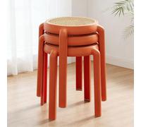 BK&MF Juego de 4 Taburetes Redondos de Plástico Apilables con Diseño Ratán, Taburetes Portátiles Que Ahorran Espacio, Sillas sin Brazos para Salón, Dormitorio, Comedor,Naranja,Set of 4