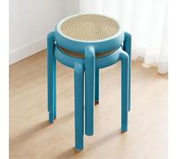 BK&MF Juego de 4 Taburetes Redondos de Plástico Apilables con Diseño Ratán, Taburetes Portátiles Que Ahorran Espacio, Sillas sin Brazos para Salón, Dormitorio, Comedor,Azul,Set of 2