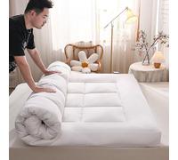 BK&MF Sobrecolchón Extra Grueso, Topper Suave Esponjoso, Protector de colchón Acolchado Relleno con Bandas elásticas para Dormitorio,Blanca,90x200cm(35x79inch)