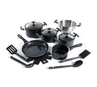 BK Vivid Juego de 14 Piezas de Ollas y Sartenes con Revestimiento Cerámico Antiadherente Libre de PFAS, Cacerola, Sartén, Cazo, Tapas, Mango Stay-Cool, Apto para Lavavajillas y Horno, Negro