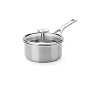 BK x Peter Goossens Cazo 16 cm, 1,58 L, con Tapa de Vidrio, Acero Inoxidable de 3 Capas, Superficie de Cocción de Acero Inoxidable sin Revestimiento,Inducción, Lavavajillas y Horno hasta 220 °C