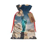 BKDODKS Bolsa de regalo de Navidad con estampado de la Estatua de la Libertad de Nueva York, etiquetas de regalo de Navidad con cinta para dulces y fiestas de Navidad