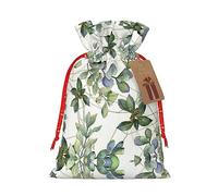BKDODKS Bolsas de Navidad con estampado de hojas de eucalipto verde, bolsas de regalo festivas, etiquetas de cinta, envoltura de dulces para fiesta de Navidad