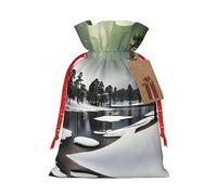 BKDODKS Bolsas de Navidad de invierno impresas agujas de pino festivas bolsas de regalo etiquetas con cinta para embalaje de dulces fiesta de Navidad
