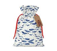 BKDODKS Bolsas de regalo de Navidad con estampado de ballena azul pequeña, bolsas de regalo festivas, etiquetas de cinta, envoltura de caramelos, fiesta de Navidad