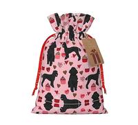 BKDODKS Bolsas de regalo de Navidad con estampado de caniche rosa con etiquetas de cinta, etiquetas de caramelos, fiesta