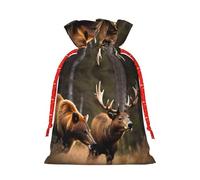 BKDODKS Bolsas de regalo de Navidad con estampado de ciervos, osos y alces de vida silvestre, bolsas de regalo festivas, etiquetas de cinta, envoltura de caramelos, fiesta de Navidad