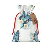 BKDODKS Bolsas de regalo de Navidad con estampado de flores de mariposa azul, etiquetas de regalo de Navidad, etiquetas de caramelo, fiesta de