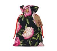 BKDODKS Bolsas de regalo de Navidad con estampado de flores de peonía, bolsas de regalo festivas, etiquetas de cinta, envoltura de caramelos, fiesta de Navidad