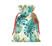 BKDODKS Bolsas de regalo de Navidad con estampado de plantas tropicales de playa con cinta para dulces y fiestas de Navidad