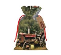 BKDODKS Bolsas de regalo de Navidad con estampado de tractor antiguo con cinta para envolver caramelos, fiestas de Navidad