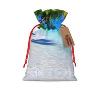 BKDODKS Bolsas de regalo de Navidad con estampado tropical de arena blanca y océano con etiquetas de cinta para dulces y fiestas de Navidad