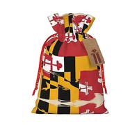BKDODKS Bolsas de regalo de Navidad de Maryland, bolsas de regalo impresas con la bandera de Maryland con cinta para dulces y fiestas de Navidad