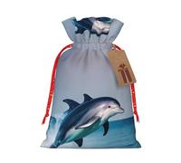 BKDODKS Bolsas de regalo de Navidad, etiquetas con estampado de delfín con cinta para dulces y fiestas de Navidad