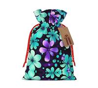 BKDODKS Bolsas de regalo de Navidad, etiquetas con estampado de hojas de té de flores moradas con cinta para dulces y fiestas de Navidad