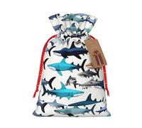 BKDODKS Bolsas de regalo de Navidad, etiquetas con estampado de tiburón con cinta para dulces y fiestas de Navidad