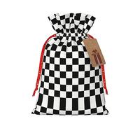 BKDODKS Bolsas de regalo de Navidad, etiquetas impresas a cuadros a rayas blancas y negras con cinta para dulces y fiestas de Navidad