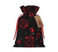 BKDODKS Bolsas de regalo de Navidad, etiquetas impresas de rosas rojas y negras con cinta para dulces y fiestas de Navidad