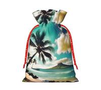 BKDODKS Bolsas de regalo de playa con estampado de palmeras tropicales, bolsas de regalo de Navidad, etiquetas con cinta para dulces y fiestas de Navidad