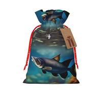 BKDODKS Bolsas de regalo subacuáticas de Navidad con etiquetas impresas de bagre con cinta para dulces y fiestas de Navidad