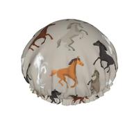 BKDODKS Bonito gorro de ducha con estampado de caballo para mujer, ligero, reutilizable, suave, impermeable, a prueba de fugas, color negro