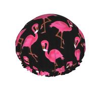 BKDODKS Bonito gorro de ducha con estampado de flamencos rojos para mujer, ligero, reutilizable, suave, impermeable, a prueba de fugas, color negro