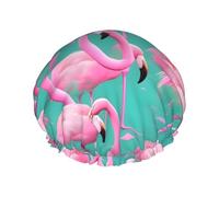 BKDODKS Bonito gorro de ducha con estampado de flamencos rosas para mujer, ligero, reutilizable, suave, impermeable, a prueba de fugas, color negro