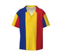 BKDODKS Camisas de manga corta con estampado de la bandera de Rumania para hombre, estilo casual, para verano, playa, vacaciones tropicales, Negro -, XL