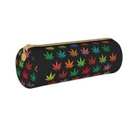 BKDODKS Colorido estuche de piel con estampado de hojas de cannabis para adultos, estuche ligero para hombres y mujeres con cremallera