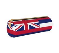 BKDODKS Estuche de cuero con estampado de bandera de Hawái para adultos, hombres y mujeres, estuche ligero con cremallera, color blanco, talla única, color blanco, Taglia Unica, White, Talla única