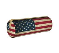 BKDODKS Estuche de cuero con estampado de bandera estadounidense para hombres y mujeres, estuche ligero con cremallera, color blanco, Taglia Unica, White, Talla única