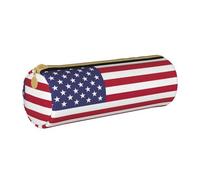 BKDODKS Estuche de cuero con estampado de bandera estadounidense para hombres y mujeres, estuche ligero con cremallera, color blanco, Taglia Unica, White, Talla única
